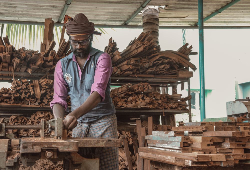 Carpenter working with wood